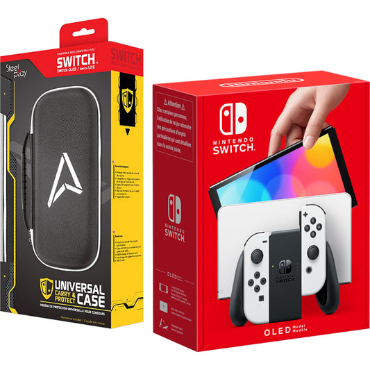 Consola SWlTCH OLED White (Joy-Con Neon White) Steelplay Carry Case Bundle