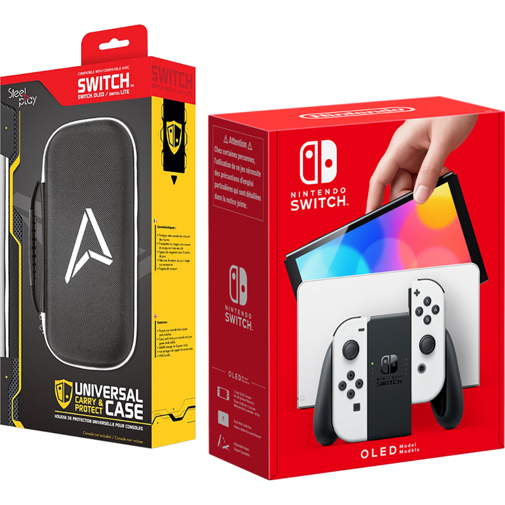 Consola SWlTCH OLED White (Joy-Con Neon White) Steelplay Carry Case Bundle